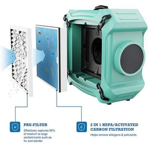 Image of Alorair Pureairo Hepa Max 770 Green Industrial Air Scrubber, 3-Stage Filtration System, Gfci Outlet, Negative Machine, Air Cleaner For Water Damage Restoration Interior Decoration