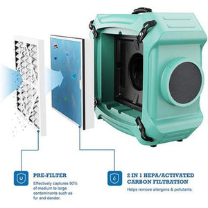 Alorair Pureairo Hepa Max 770 Green Industrial Air Scrubber, 3-Stage Filtration System, Gfci Outlet, Negative Machine, Air Cleaner For Water Damage Restoration Interior Decoration