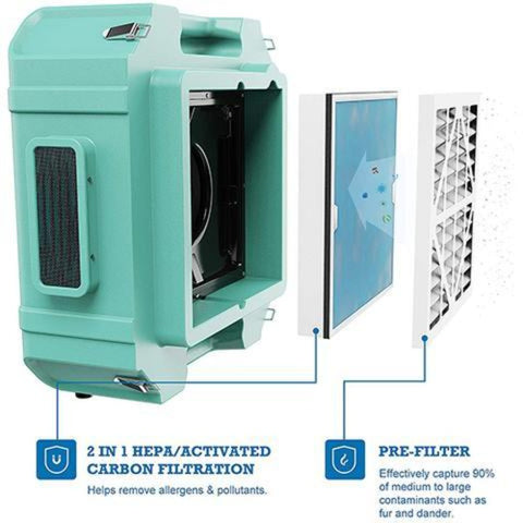 Image of Alorair Pureairo Hepa Pro 770 Green Industrial Air Scrubber, 3-Stage Filtration System, 550 Cfm, Gfci Outlet, Negative Air Machine, Air Cleaner For Water Damage Restoration