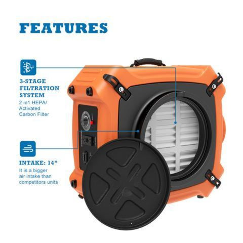 Image of Alorair Pureairo Hepa Max 970 Professional 3-Stage Filtration Air Scrubber, Negative Machine Air Cleaner With Uv-C Light, 750 Cfm, Water Damage Restoration For Air Purifier, 10 Years Warranty, Orange
