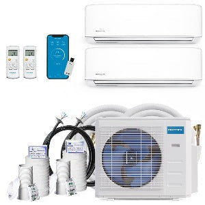 Image of MRCOOL DIY 36K BTU 2-Zone 4th Generation Ductless Heat Pump Condenser With 12k+18k Air Handler With (2) 16ft &  (1) 50ft Line Set Bundle with Coupler