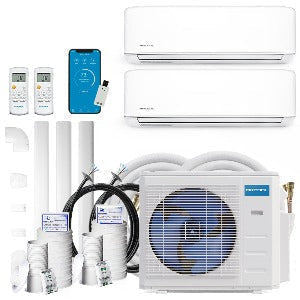 Image of MRCOOL DIY 36K BTU 2-Zone 4th Generation Ductless Heat Pump Condenser With 12k+18k Air Handler With (2) 25ft & (1) 50ft Line Set Bundle With Coupler
