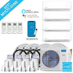 Image of MRCOOL DIY 36K BTU 4-Zone 4th Generation Ductless Heat Pump Condenser With 9k+9k+9k+12k Air Handler With (1) 16ft (2) & (3) 25ft Line Set Bundle