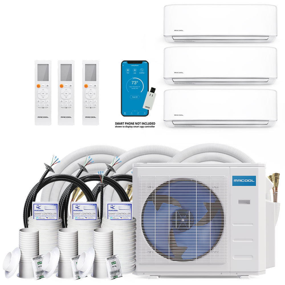 MRCOOL DIY 36K BTU 3-Zone 5th Gen Ductless Heat Pump Condenser With 9k+9k+12k Wall Mount Air Handlers Bundle