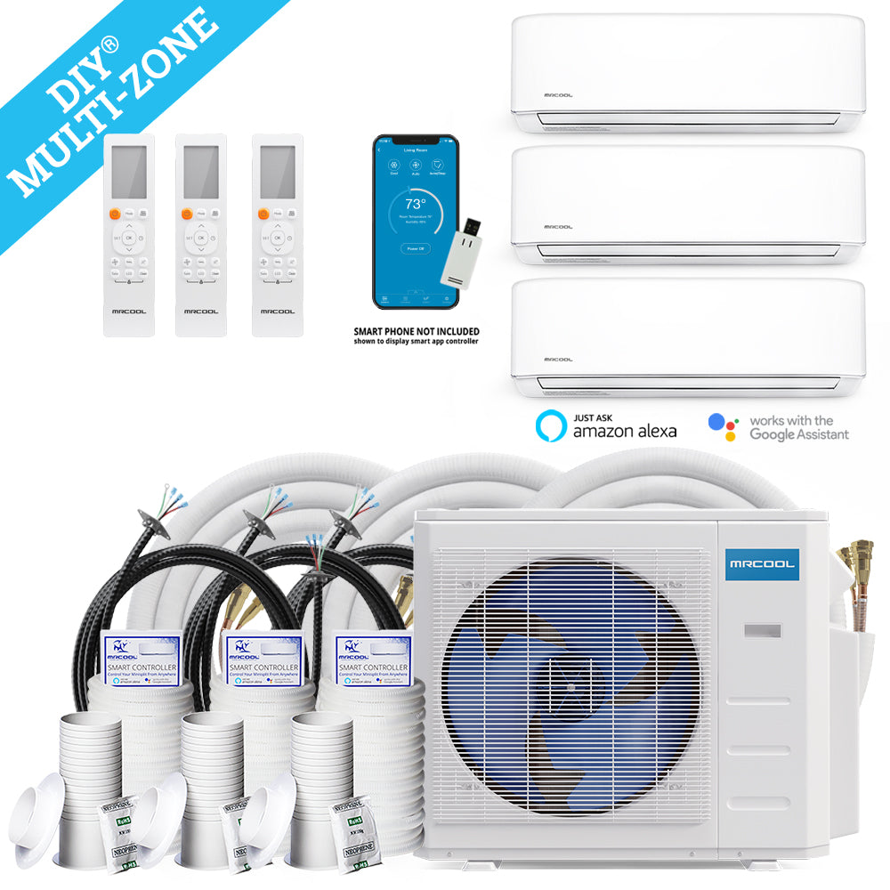 MRCOOL DIY 36K BTU 3-Zone 5th Gen Ductless Heat Pump Condenser With 9k+9k+12k Wall Mount Air Handlers Bundle