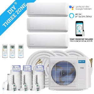 Image of MRCOOL DIY 27K BTU 3-Zone 4th Generation Ductless Heat Pump Condenser With 9k+9k+12k Air Handler With (3) 16ft, (1) 50ft Line Set Bundle